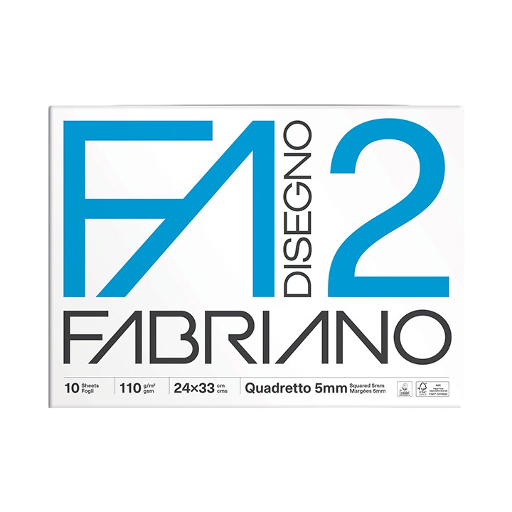 Album F2 - 24 x 33 cm - 10 fogli - 110 gr - quadretto 5mm - punto metallo - Fabriano