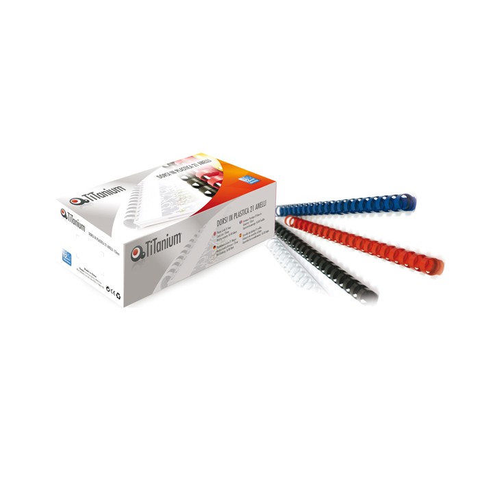 Dorsi spirale - 21 anelli - plastica - 28 mm - rosso - Titanium - scatola 50 pezzi