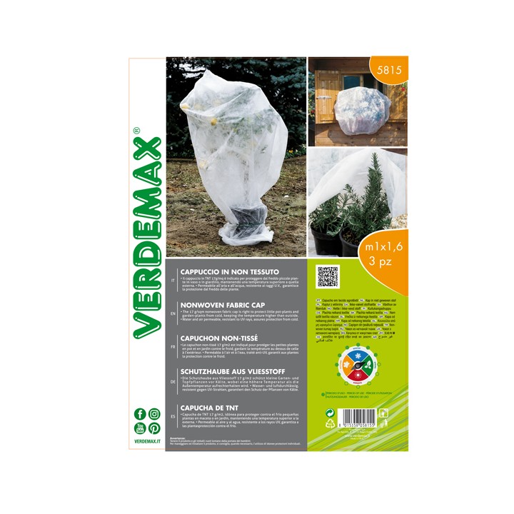 Cappuccio di protezione - per piante - 1 x 1,6 m - 17 gr - TNT - bianco - Verdemax - conf.3 pezzi