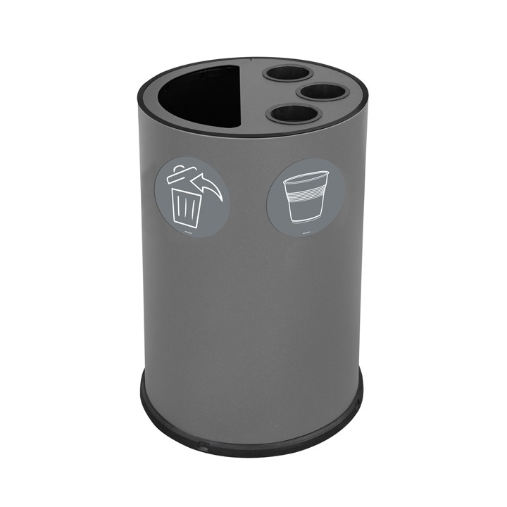 Contenitore tondo per raccolta differenziata - con divisiorio bicchieri - 50 L - grigio - Stilcasa